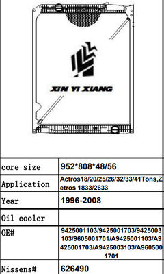 9425001103 9425001703 Mercedes Radiator Replacement, radiatori commerciali del camion di 952mm